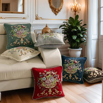 Set of 2 Red Vintage Embroidered Throw Pillows Covers 18x18in Sofa Couch,Red Floral Embroidered Cushion Cover for Sofa Bed Chairs Car