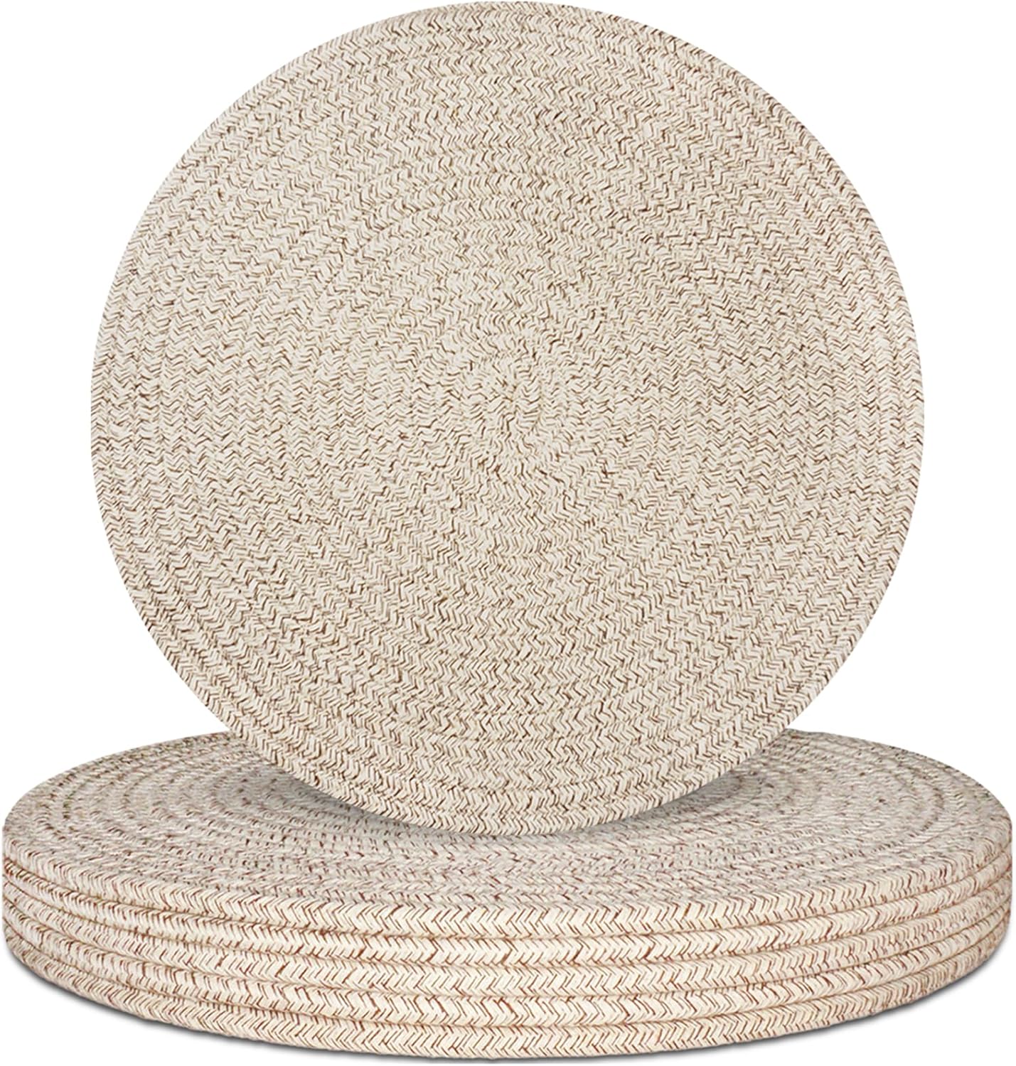 Round Placemats Set of 6, Cotton Rope Woven Table Mats, Hot Pads for Kitchen, Non Slip Heat Resistant Place Mats, 13 Inches Braided Placemat for Farmhouse Decor and Kitchen Table Decor (Brown)