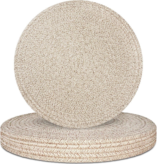Round Placemats Set of 6, Cotton Rope Woven Table Mats, Hot Pads for Kitchen, Non Slip Heat Resistant Place Mats, 13 Inches Braided Placemat for Farmhouse Decor and Kitchen Table Decor (Brown)