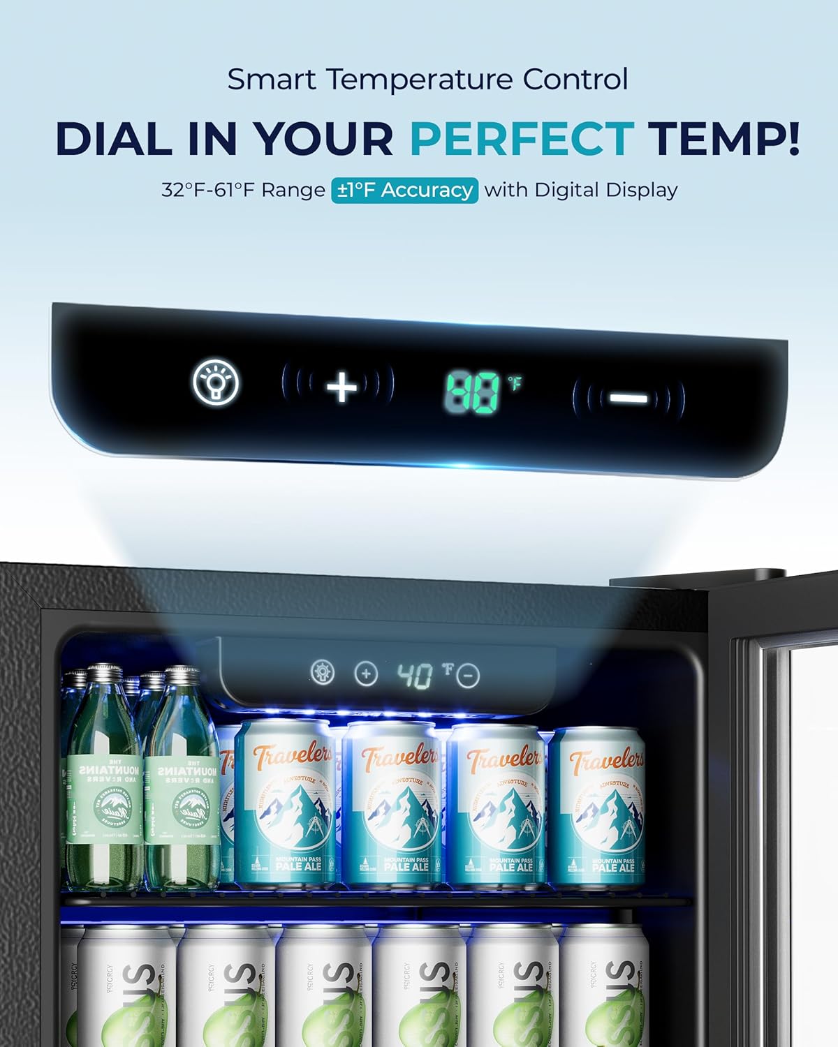 EUHOMY Beverage Refrigerator and Cooler, 128 Can Mini fridge with Glass Door, Small Refrigerator with Adjustable Shelves for Soda Beer or Wine, Perfect for Home/Bar/Office, Silver