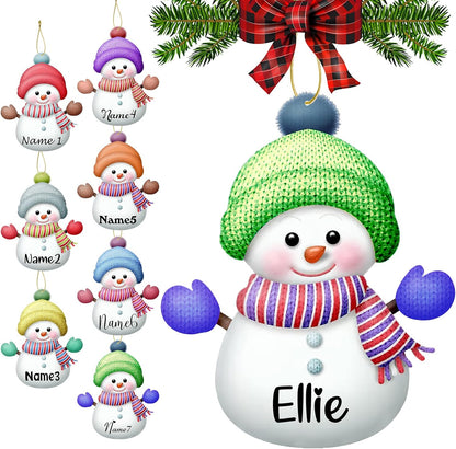 Personalized Christmas Ornaments with Names Snowman Custom Family Ornament Customized Xmas Tree Hanging Wood Decoration Gift 3.15"（8cm） Green