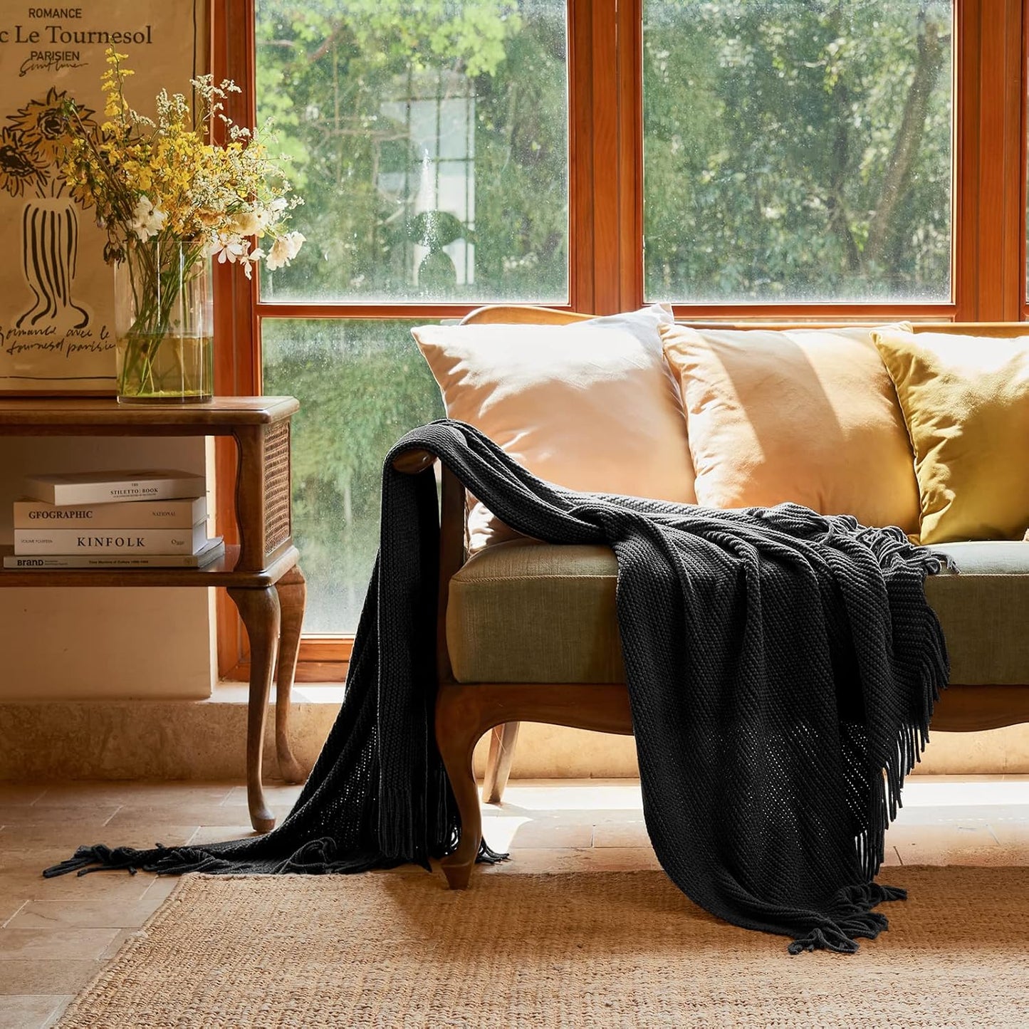 lifein Throw Blanket for Couch, Soft Boho Decor Bed Throw,Cozy Grey Knitted Chenille Small Farmhouse Lightweight Throw for Spring(Dark Grey,50 * 60")