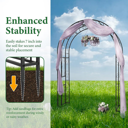 VINGLI Garden Arbor, Arch Archway for Wedding Ceremony Party, Steel Garden Trellis for Plant Climbing, Christmas Garden Decorations Pergola for Garden, Backyard, Lawn (Black, 75.5x22.8x94.5in)
