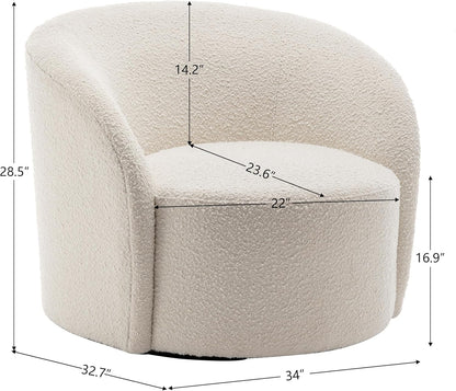 KINWELL 34" W Swivel Barrel Chair Set of 2, Mid Century Modern Round Upholstered Boucle Swivel Accent Chairs, No Assembly Sofa Chair for Living Room Bedroom Reading, Cream