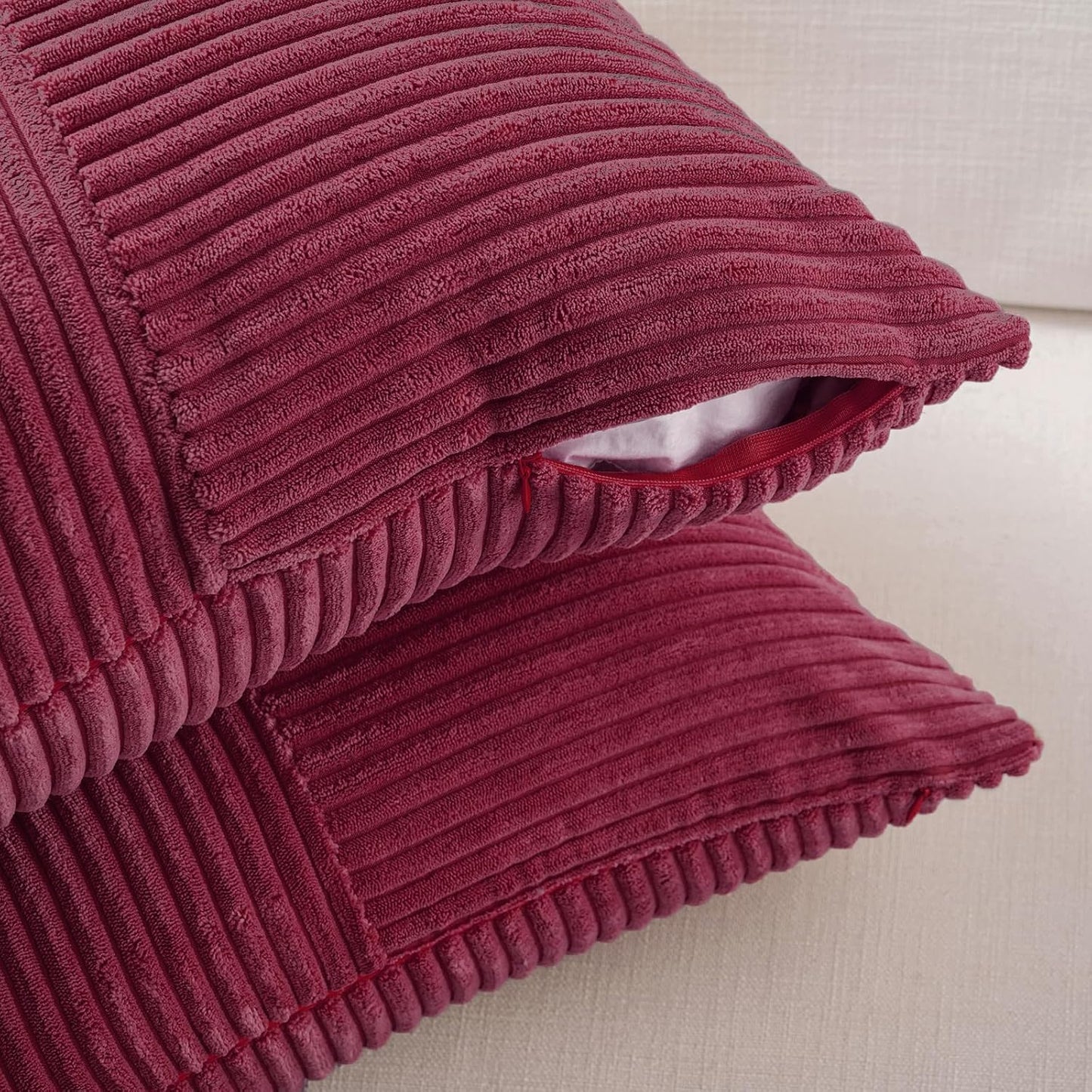 Fancy Homi 2 Packs Burgundy Lumbar Decorative Throw Pillow Covers 12x20 Inch for Living Room Couch Bed, Farmhouse Boho Home Decor, Soft Striped Corduroy Rectangle Accent Cushion Case 30x50 cm