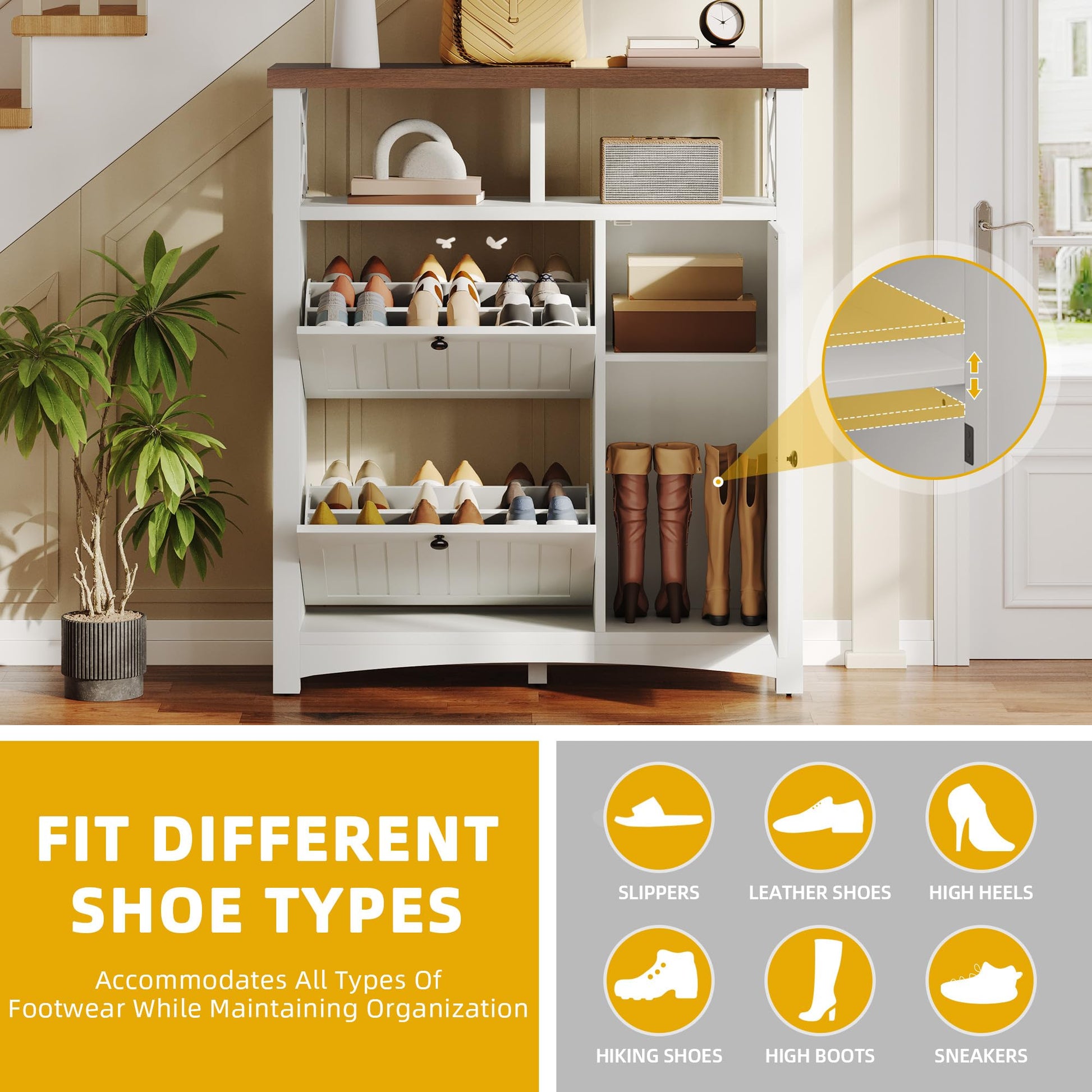 DWVO Farmhouse Shoe Cabinet with 2 Flip Drawers