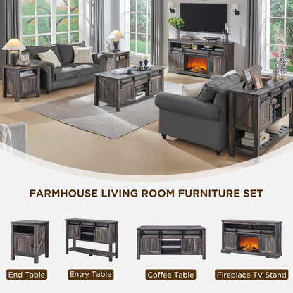 OKD Farmhouse Nightstand with Charging Station, 18" Rustic End Table with Adjustable Storage Shelf, Wood Rustic Wood Sofa Side Table for Bedroom