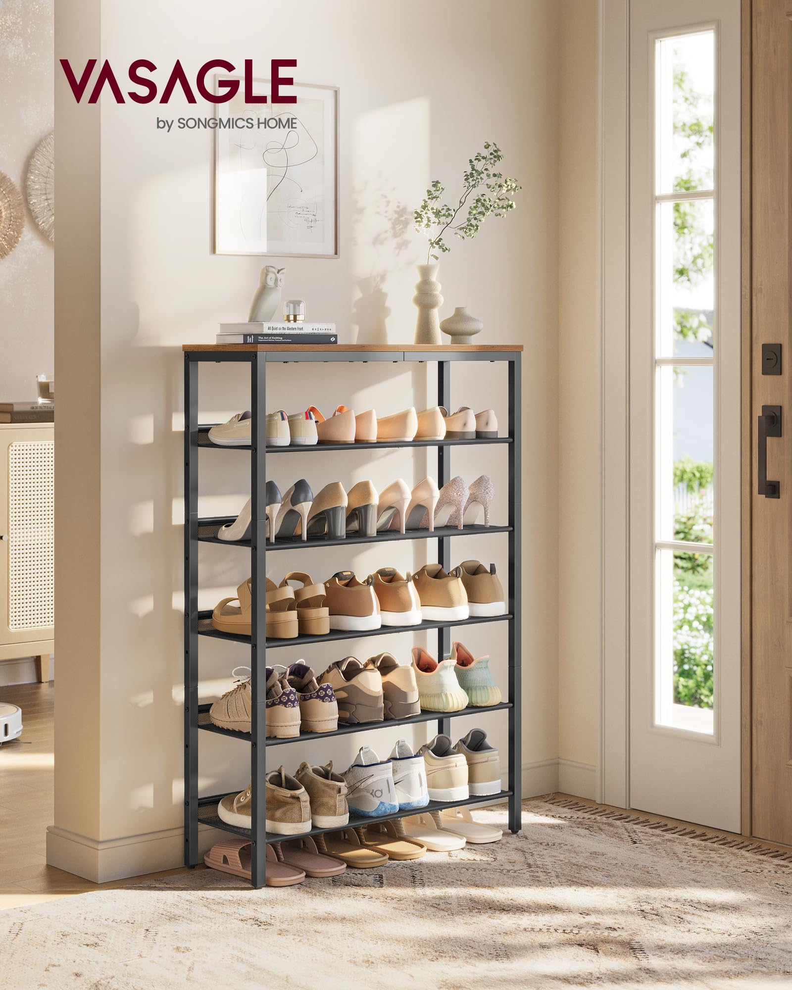VASAGLE Shoe Rack for Entryway, Freestanding, Adjustable, Industrial