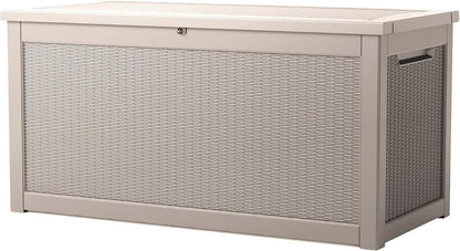 260 Gallon Storage Box, Waterproof Resin Deck Box with Steel Support & Hydraulic Rod, Lockable Storage Bench for Indoor & Outdoor Use, Storage Bin for Patio Cushions, Garden Tools, Grey