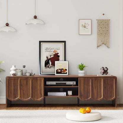 ORRD 63'' TV Stand, Modern TV Console Table Wave Panel Television Stands Entertainment Media Center with Storage Compartment and Sliding Door for Living Room (Walnut)