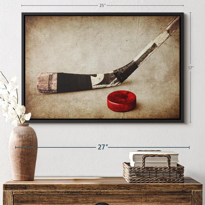 Elephant Stock Vintage Ice Hockey Wall Art - Horizontal Framed Canvas - 1-Piece Hallway Wall Decor - Photography Sports Canvas Print - Brown and Beige Decor for Wall - 25" X 17"