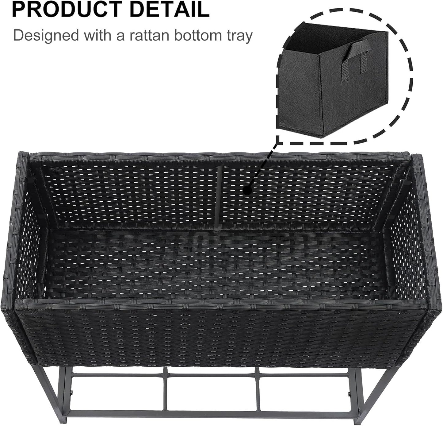 SUNNYPARK Tall Planters for Outdoor Plants Rattan Modern Elevated Planter Box with Removable Liners Indoor Outdoor Porch Patio Flower Pot (27.5’’ x 12’’ x 27.5’’)