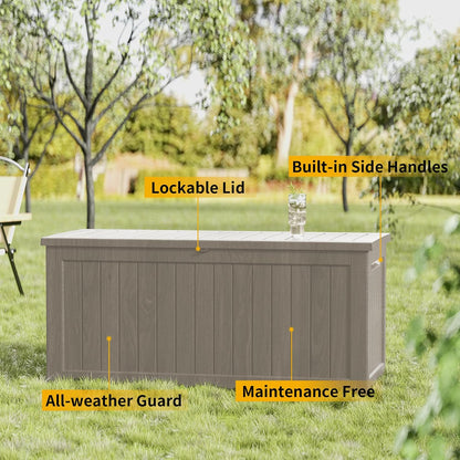 270 Gallon Outdoor Storage Box Waterproof Lockable Resin Deck Box Large, Patio Storage Bin for Pool Accessories Cushion Furniture, Garden Tools, UV-Resistant Outside Delivery Grey