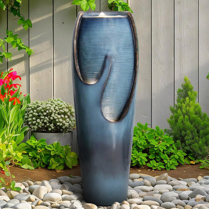 Naturefalls 38.7” H Modern Outdoor Fountain - 4-Tiered Outdoor Garden Fountains with Contemporary Design&LED Light for Garden, Patio, Deck, Porch, Backyard and Home Art Decor