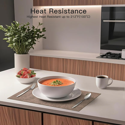 DOLOPL Placemats Set of 12, Reversible Wipeable & Heat Resistant Place Mats, Modern Faux Leather Table Mats for Kitchen, Neutral Waterproof Tablemats for Dining Table Decor, Wedding, Party(Brown)