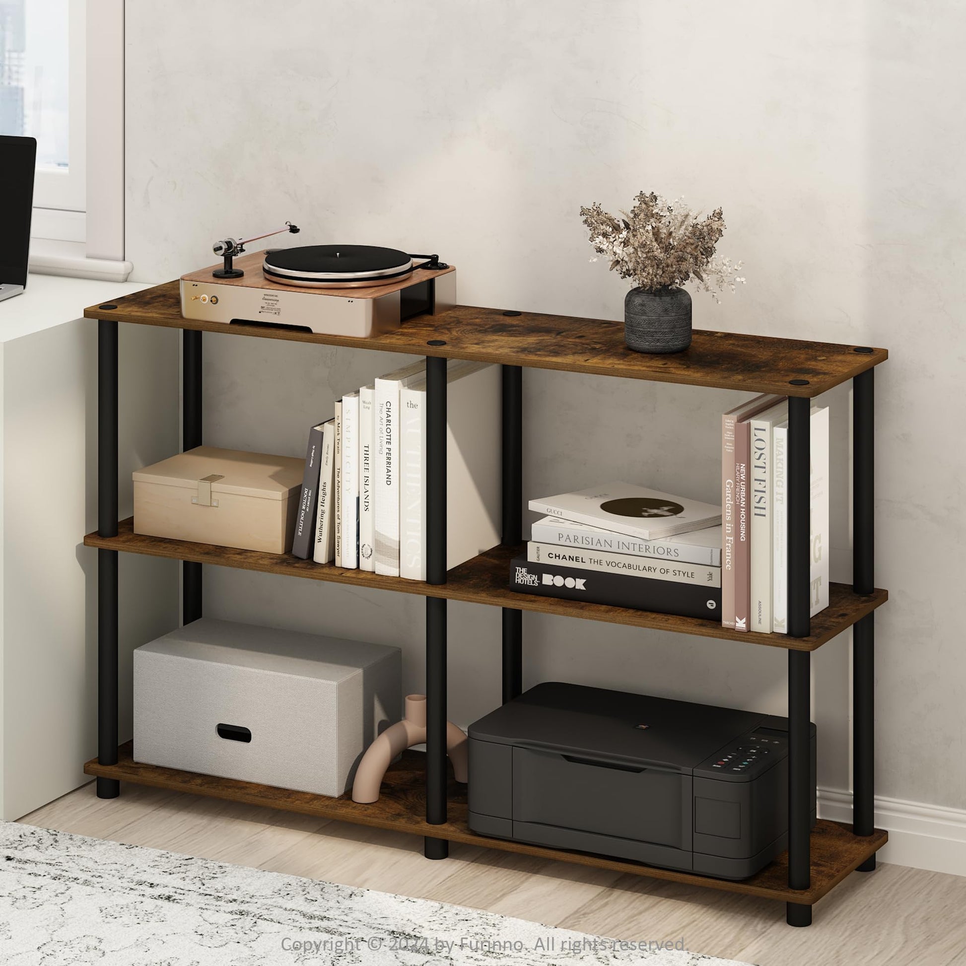 Furinno Turn-N-Tube Storage Shelves, 3-Tier 47.4 Wide Book Shelf, Corner Shelf, Toolless Open