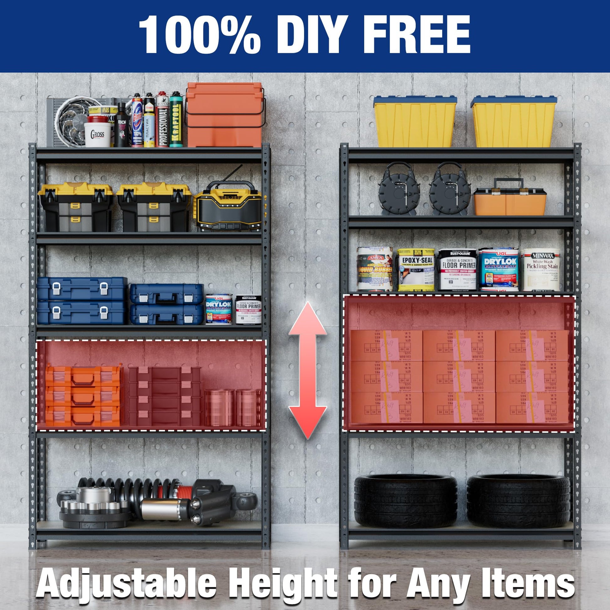 WORKPRO 5-Tier Storage Shelf, 72" H Heavy Duty Adjustable Garage Shelving Unit 2180LBS Capacity