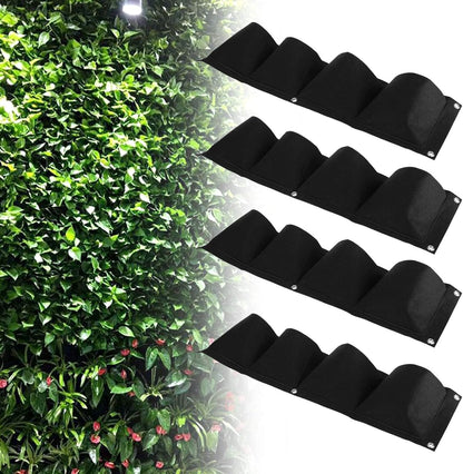 Atyhao Vertical Hanging Outdoor Wall Planter 4Pcs 4 Pocket Plant Grow Bag Wall Mounted Reusable Degradable Felt Garden Planter Herbs, Succulents Artificial Pl or Flowers. (Black)
