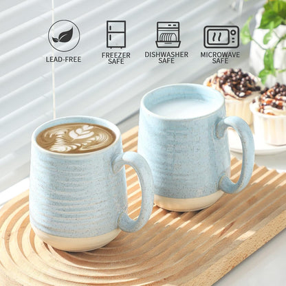 Hasense Porcelain Coffee Mugs Set of 6, 15 Ounce Large Ceramic Coffee Cups Set with Handle for Latte, Tea, Cocoa and Hot Chocolate, Sky Blue Coffee Mugs for Men and Women, Microwave Safe