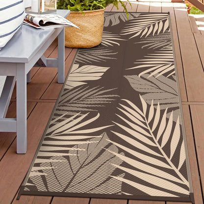 GENIMO Outdoor Rug 2.5' x 8' Waterproof for Patios Clearance, Reversible Outdoor Plastic Straw Camping Rug Carpet, Large Area Rugs Mats for RV, Camper, Deck, Balcony, Porch, Beach, Coffee&Beige