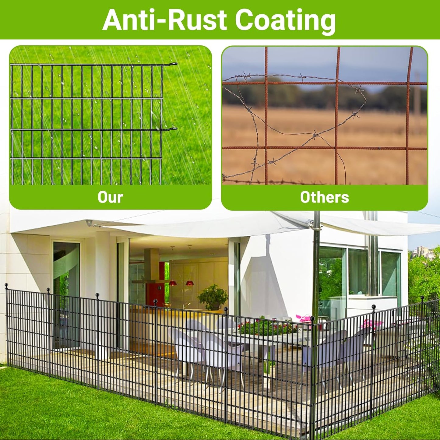 8 Panels No Dig Decorative Outdoor Garden Fence for Yard, 48 in(H) X 21 ft(L) Animal Barrier Fencing Rustproof Metal Wire Panel Border for Dog, Rabbits, and Patio Temporary Ground Stakes
