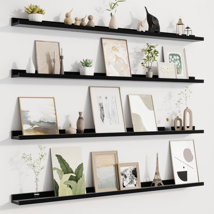 Picture Ledge Shelf for Wall, Floating Shelves Set of 4, 48 Inch Long Nursery Book Shelves for Toys Storage, Kids Bookshelf Wall Mounted for Books Photo Frames, Black