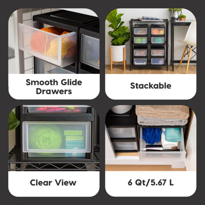 IRIS USA 2-Pack, 6 Qt. Small Stacking Drawer Storage Organizer, Black