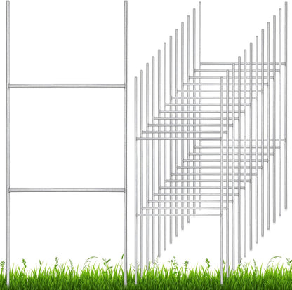 12 Pcs H Stakes for Yard Signs 24'' x 10'' Metal Heavy Duty H Frame Lawn Wire Stakes Weatherproof Metal Sign Holder Bulk for 4mm 5mm Corrugated Signs Board Guidepost Yard House Garden Decor