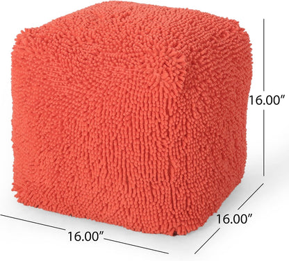 GDFStudio Modern Microfiber Chenille Cube Pouf Ottoman Foot Stool - Bean Bag Floor Chair - Foot Rest Couch for Living Room Bedroom,Coral,16"" x 16"" x 16"", Statha,coral, 314105N