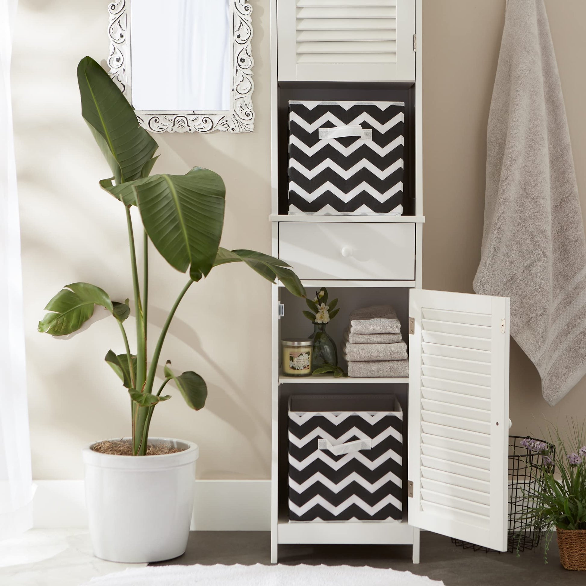 DII Non Woven Polyester Storage Bin, Chevron, Black, Small Set of 2