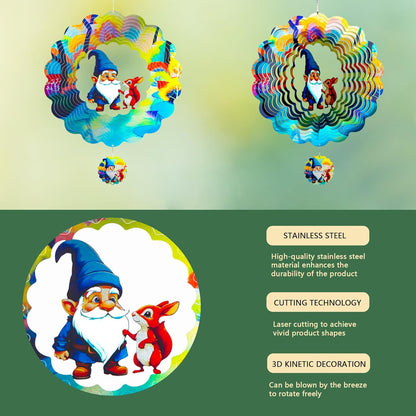 Gnomes Hanging Wind Spinners,12 Inch 3D Garden Spinner Kinetic Art Garden Decorations，Stainless Steel Reflective Wind Spinners for Yard