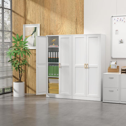 Kitchen Cabinet Storage,60”Metal Pantry Cabinet with Doors and 3 Adjustable Shelves,Food Pantry Cabinets with 2 Gold Handles,White Tall Storage Cabinet for Livingroom,Pantry,Bathroom,Kitchen