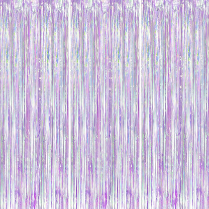 Iridescent Party Backdrop 3Packs, Transparent Tinsel Foil Fringe Curtain Streamers for Girls Birthday, Weddings,Engagement, Mermaid, Unicorn Theme Party Decorations 3.3x8.2ft