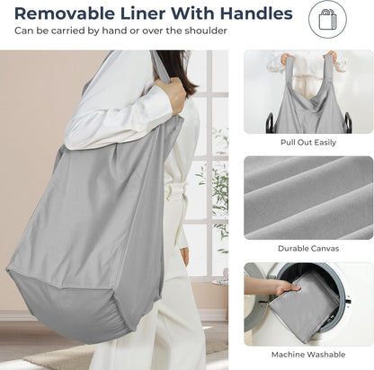 STO STO Laundry Hamper 2 Section, 100L Rolling Laundry Sorter Cart with Removable and Washable Liner Bag, Rolling Clothes Hamper with Metal Handle for Laundry Room and Bedroom, Gray