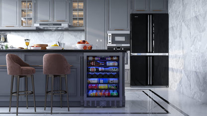 KoolMore 23.4??Inches Small Built-In Glass Door Refrigerator and Beverage Cooler for Soda Cans, 6 Wire Shelves, Adjustable Temperature Range [5.1 Cu. Ft.], 24" Inch (KM-BIR5C-GD)