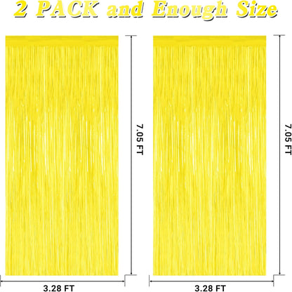 2 Pack Backdrop Curtains, 3.28 FT x 7.05 FT Yellow Color Tinsel Backdrop, Metallic Foil Backdrop Fringe Curtains Party Streamer, Party Decorations Photo Backdrop for Birthday