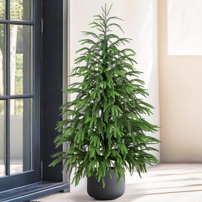 Artificial Norfolk Pine Tree, 4 ft Realistic Christmas Tree, Fake Potted Plants for Front Porch Outdoor Indoor Garden Christmas Decor