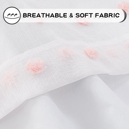 MYSKY HOME 100% Blackout Curtains for Nursery Thermal Insulated Pink Pom Pom Curtains 72 Inch Length for Girls Bedroom 2 Panels Grommet White Sheer Curtains for Kitchen Dining Room Door, 52W x 72L