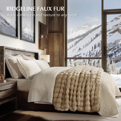 EVERGRACE Ultra Soft Luxury Fluffy Ridgeline Faux Rabbit Fur Throw Blanket, Thick Warm Bubble Throw for Bed, Cozy Plush Reversible Blankets for Couch, Chair, Sofa, Cream, 60x80 Inches, 870 GSM