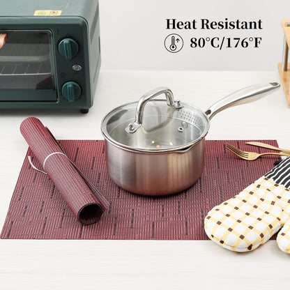 Leetaltree Burgundy Placemats Set of 12 - Heat Resistant Non-Slip Place mats for Dining Table, Washable Durable PVC Vinyl Woven Table Mats（Burgundy, 12）