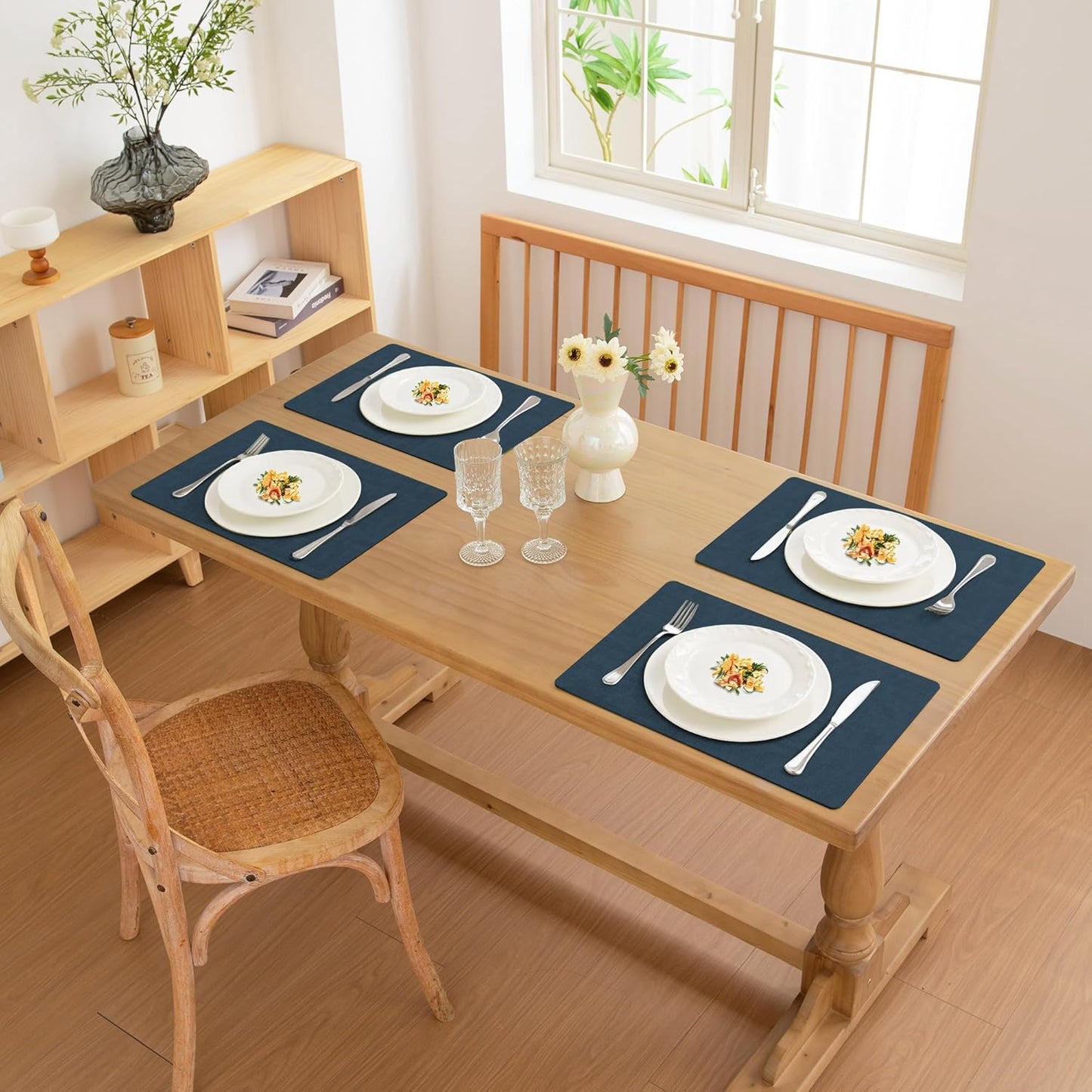 FROMHEART Faux Leather Placemats Set of 12–Waterproof,Heat/Oil Stain-Resistant PU Table Mat–Reversible,Non-Slip,Easy to Clean Place Mats for Kitchen,Dining,Indoor/Outdoor,(Dark Blue,11.8" x 17")