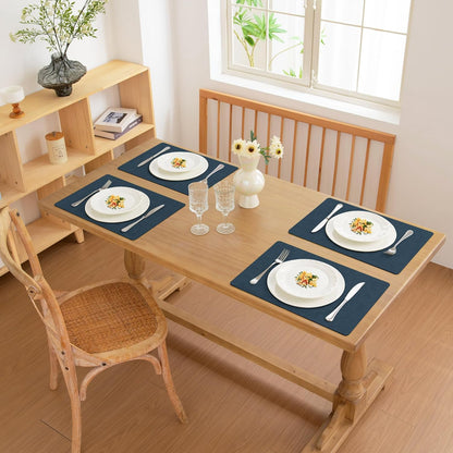 FROMHEART Faux Leather Placemats Set of 12–Waterproof,Heat/Oil Stain-Resistant PU Table Mat–Reversible,Non-Slip,Easy to Clean Place Mats for Kitchen,Dining,Indoor/Outdoor,(Dark Blue,11.8" x 17")