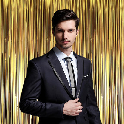 3 Pack 3.3 x 8.2 ft Matte Gold Foil Fringe Backdrop Curtains, Tinsel Streamers Party Decorations, Fringe Backdrop, Door Shimmer for Graduation, New Years Eve, Birthday Party