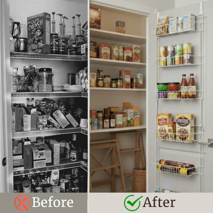 Over the Door Organizer - 6-Tier Adjustable Pantry Shelves and Rack for Kitchen Organization
