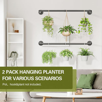 2Pc Hanging Planters for Indoor Plants Plant Hanger Indoor Hanging Plant Holder Black Metal Rod(Pot/Chain/Plant not Included