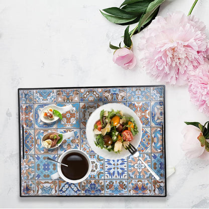 Spsyrine Serving Tray with Handles, Plastic Decorative Tray for Coffee Table, Living Room, Home Decor,Boho