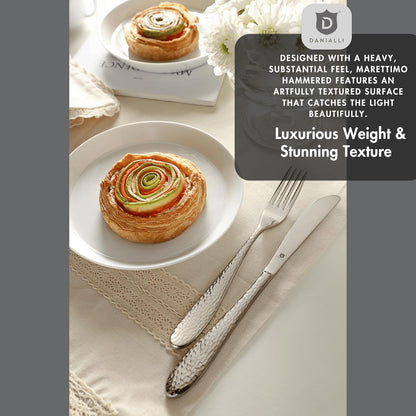 Hammered Silverware Set | Premium 18/10 Stainless Steel Flatware Service for 8 | Heavy-Duty & Dishwasher Safe | Built to Last (40-Piece, Marettimo Hammered)