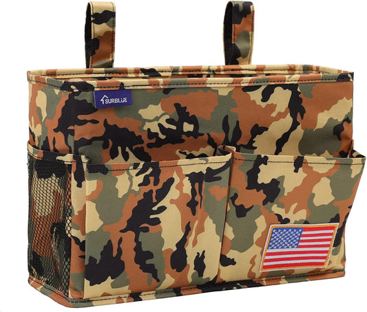 Surblue Bedside Caddy Hanging Organizer Storage Bag Pocket for Bunk, Hospital Beds, College Dorm Rooms, Baby Bed Rails, Wheelchair Side Bag, Camp Chairs, 4 Pockets and 2 Hooks (Small Desert)