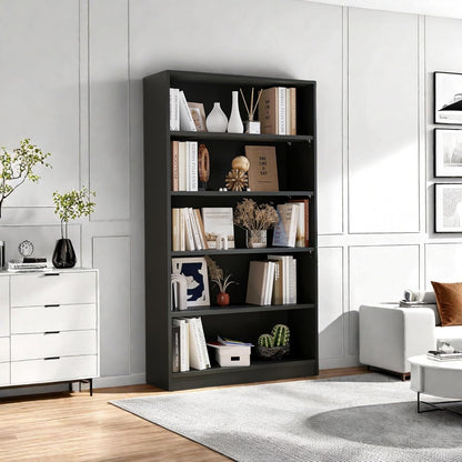 Bookshelf, Open Modern Bookshelf, 5 Shelf Bookcase with Freestanding Display Storage, Wooden Book Shelf for Bedroom, Living Room, Dinning Room, Office, 60 Inch, Black