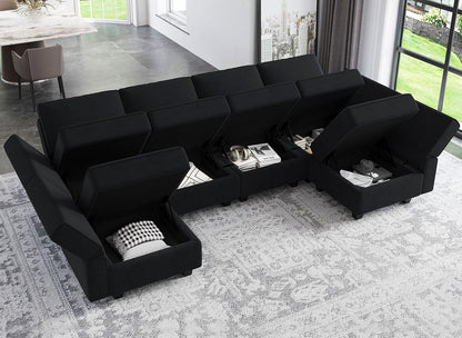 Belffin Modular Reversible Sectional Sofa U Shaped Couch with Storage Seat with Chaise Velvet Black